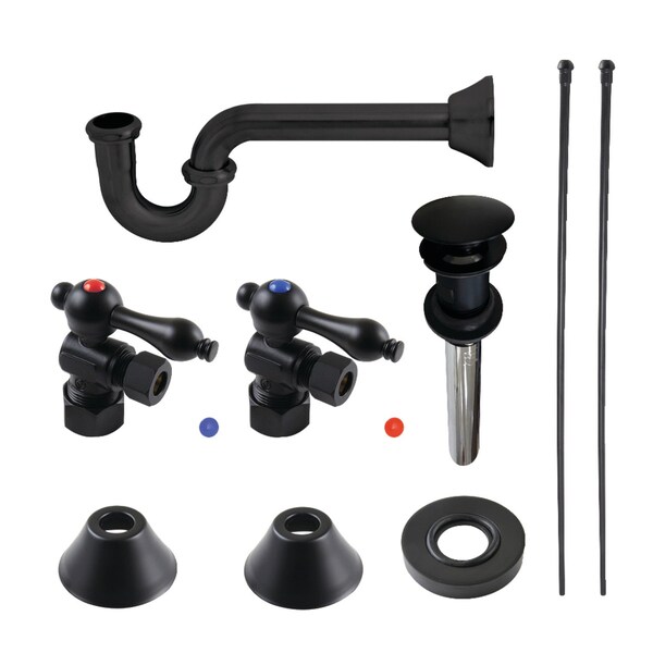 Plumbing Sink Trim Kit with PTrap and Overflow Drain, Matte Black